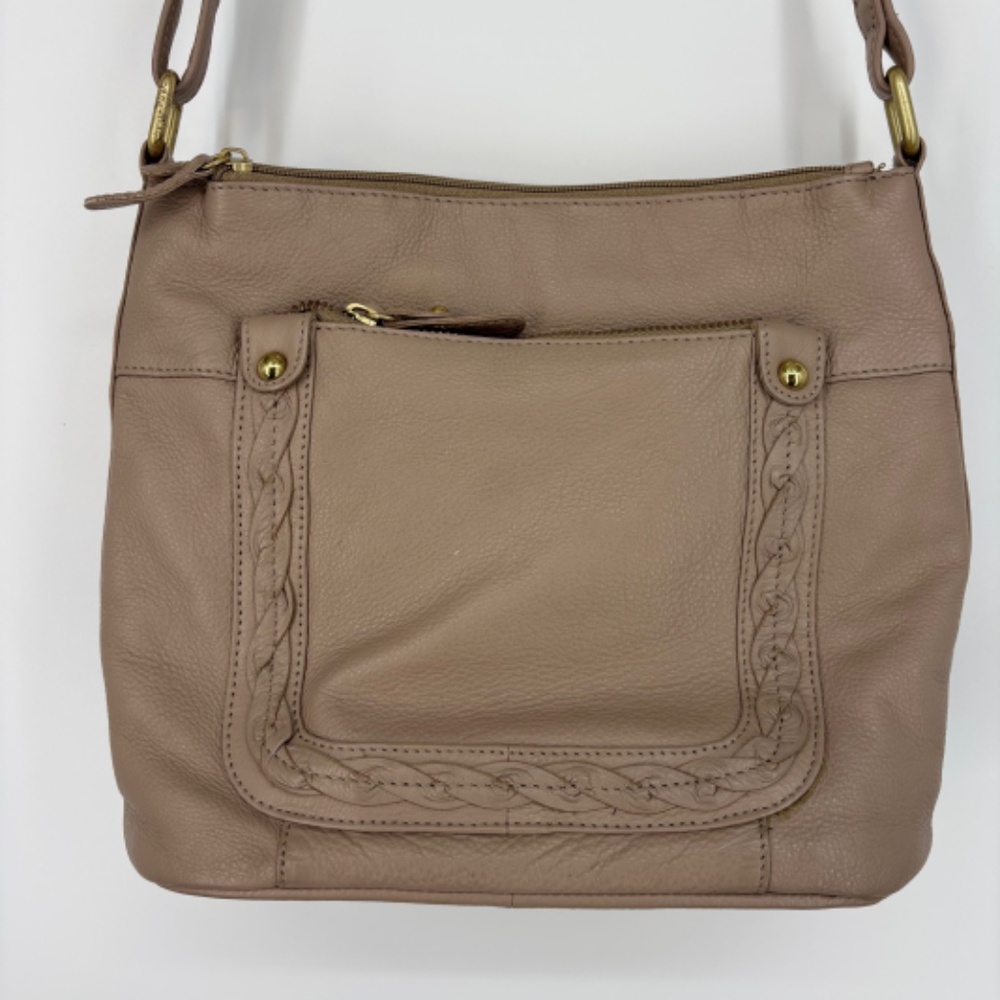 Great American Leatherworks Shoulder Crossbody Bag Taupe Leather Gold Hardware - Picture 2 of 13